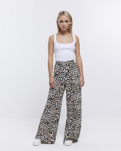 River Island Leopard Print Flare Trousers - White