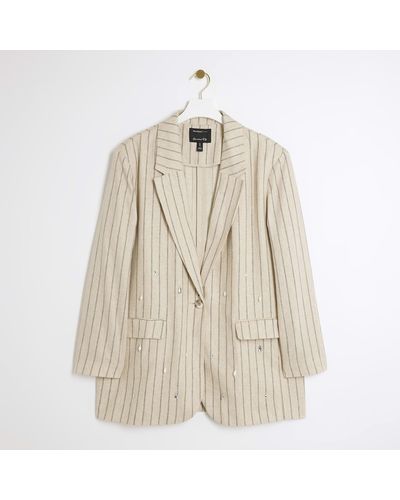 River Island Plus Cream Stripe Embellished Blazer - Natural