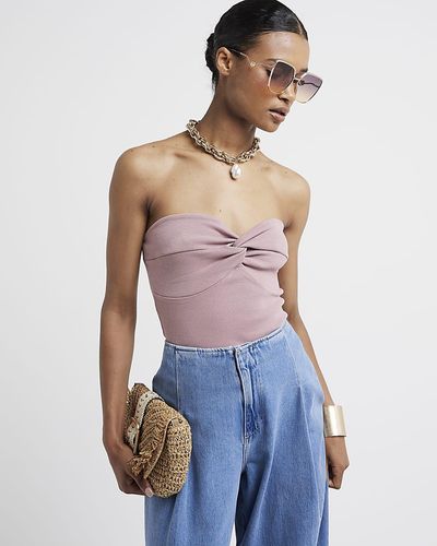 River Island Pink Washed Knot Front Bandeau Top - Blue