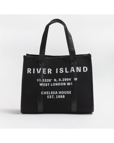 River Island Ri Branded Canvas Shopper Bag - Black