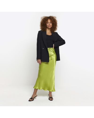 River Island Green Tie Waist Midi Skirt