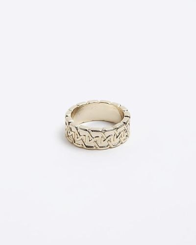 River Island Gold Colour Textured Ring - White