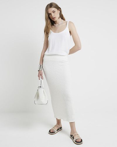 River Island Cream Textured Maxi Skirt - White