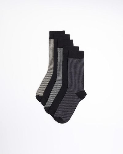River Island 5pk Textured Smart Socks - Blue