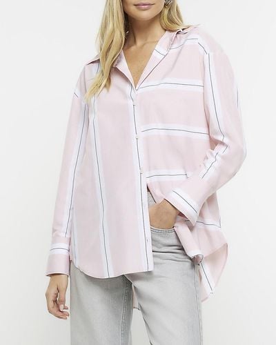 River Island Pink Stripe Long Sleeve Shirt - White