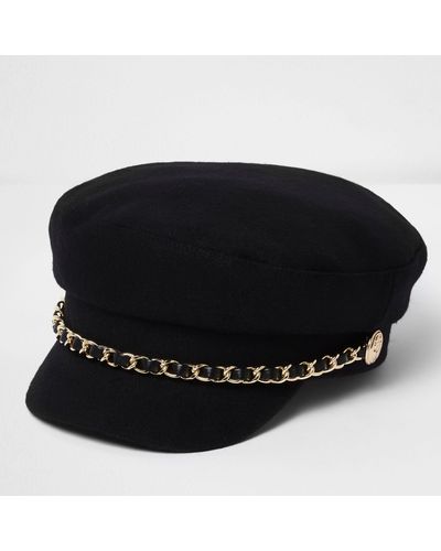 River Island Black Chain Trim Baker Boy Hat