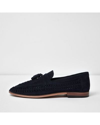 River Island Navy Blue Woven Suede Loafers