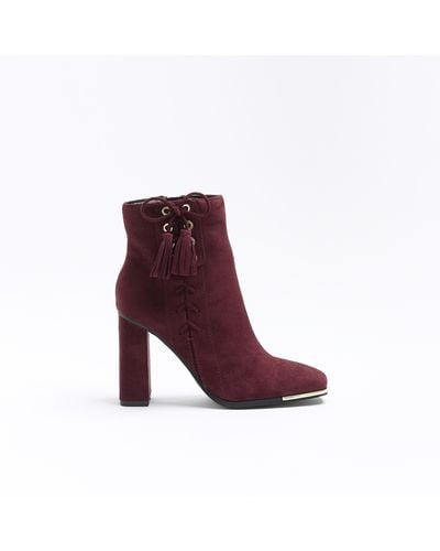 River Island Suedette Lace Up Detail Heeled Boots - Purple