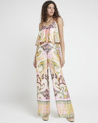 River Island Pink Satin Abstract Layered Jumpsuit - White