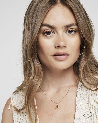 River Island Plated A Initial Necklace - Natural