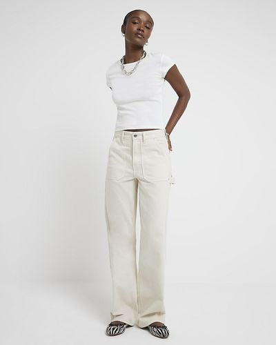 River Island High Waisted Relaxed Straight Jeans - White
