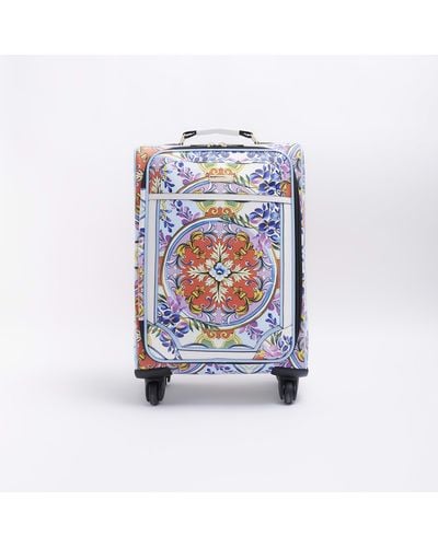 River Island Blue Baroque Print Suitcase - White