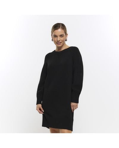 River Island Petite Black Long Sleeve Sweater Mini Dress