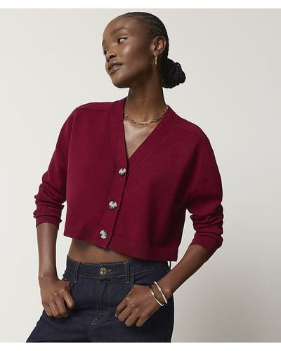 River Island Cropped Cardigan - Red