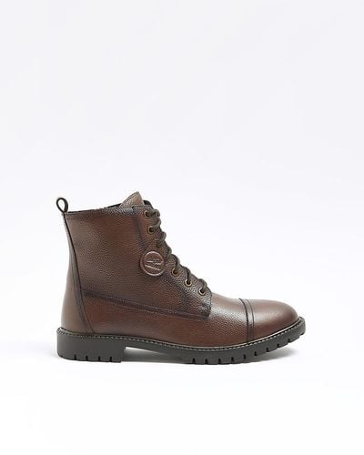 River Island Brown Leather Combat Boots