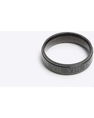 River Island Black Stainless Steel Roman Band Ring - White