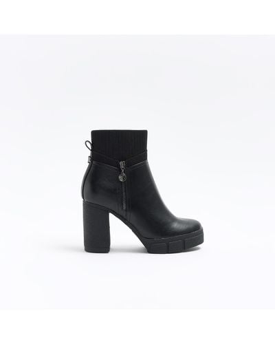 River Island Wide Fit Heeled Ankle Boots - Black