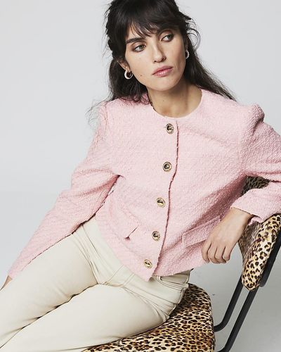 River Island Boucle Crop Trophy Jacket - Pink