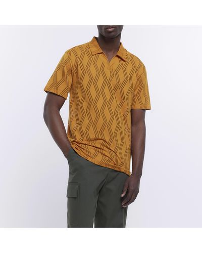 River Island Orange Regular Fit Burnout Polo Shirt - Brown