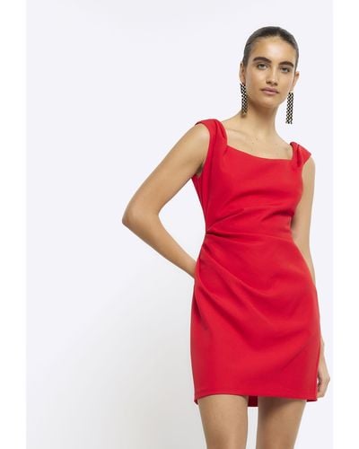 River Island Ruched Bodycon Mini Dress - Red