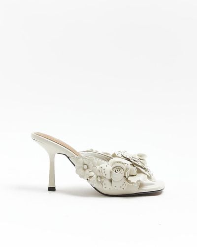 River Island Cream Flower Heeled Mule Sandals - White