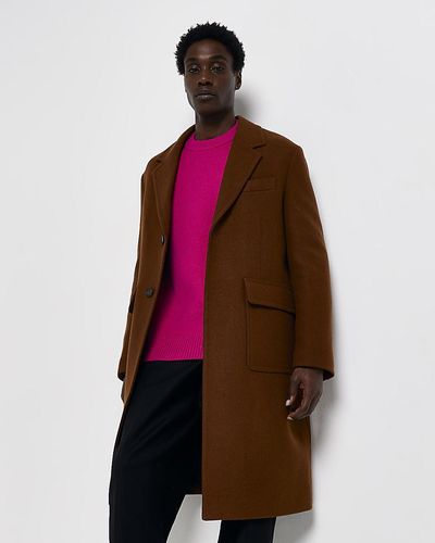 River Island Rust Wool Blend Overcoat - Red