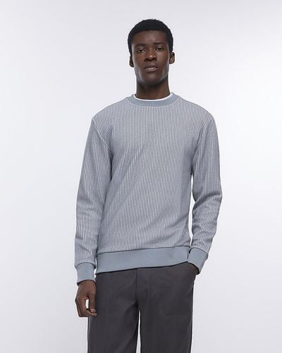 River Island Grey Slim Fit Textured Sweatshirt - Blue