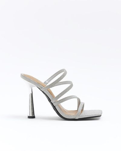 River Island Silver Wide Fit Glittered Heeled Mule Sandals - White