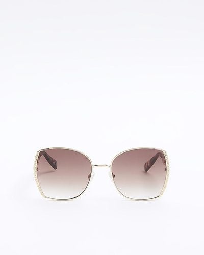 River Island Gold Oversized Round Sunglasses - White