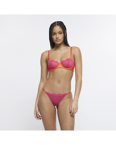 River Island Pink Lace Thong - Red