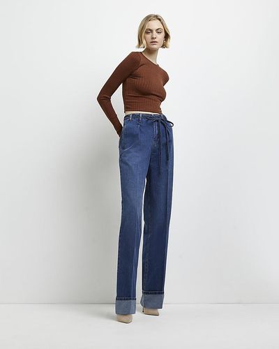River Island Blue High Waisted Straight Jeans