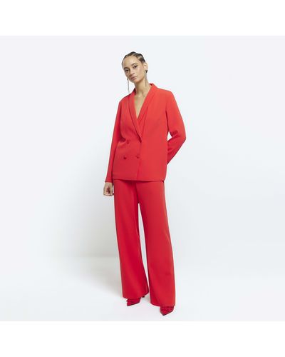 River Island Red Elasticated Wide Leg Trousers