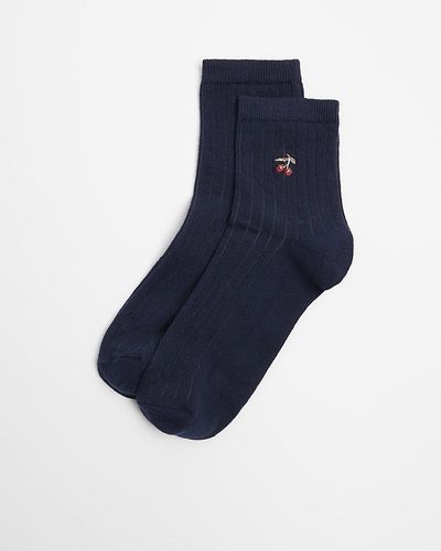 River Island Navy Cherry Embroidered Socks - Blue