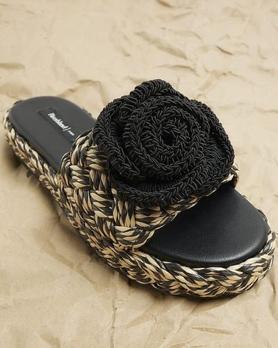 River Island Black Crochet Flower Flatform Sandals