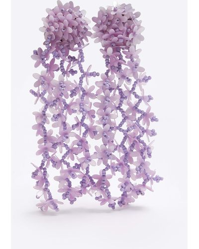River Island Flower Drop Earrings - Purple