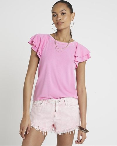 River Island Double Frill Sleeve Top - Pink