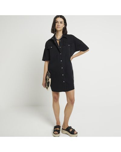 River Island Black Denim Mini Shirt Dress