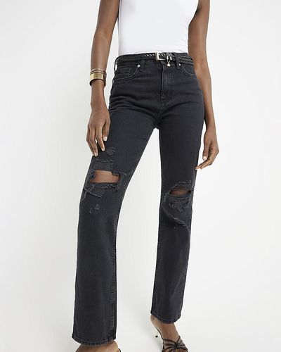 River Island Black Relaxed Stove Straight Ripped Jeans - Blue