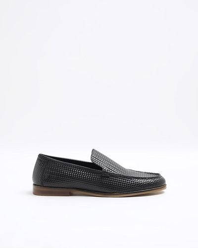 River Island Black Leather Weave Loafers - White
