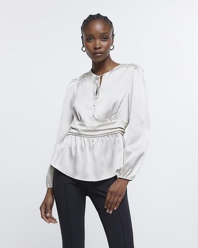 River Island Satin Peplum Blouse - White