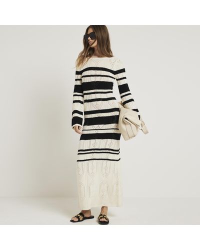 River Island Cream Knit Stripe Bodycon Maxi Dress - Natural