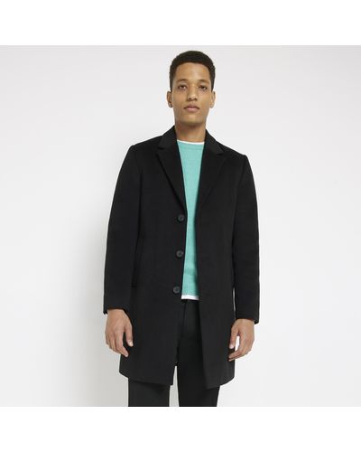 River Island Black Single Breasted Overcoat