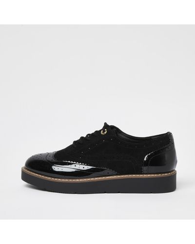 River Island Black Wide Fit Lace Up Brogues