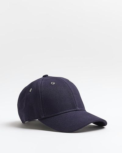 River Island Navy Canvas Embroidered Cap - Blue