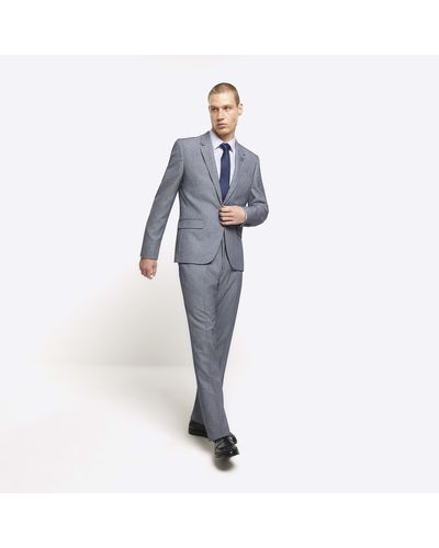 River Island Skinny Fit Dogtooth Suit Trousers - Grey
