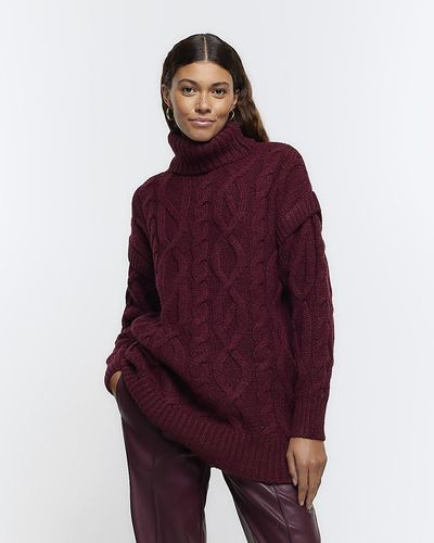 River Island Red Cable Knit Roll Neck Jumper