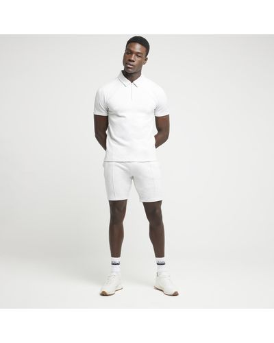 River Island Grey Slim Fit Textured Shorts - White