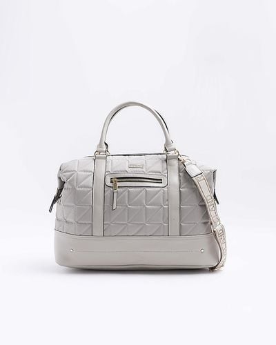 River Island Gray Quilted Zip Travel Bag
