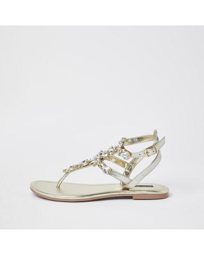 River Island Gold Jewel Embellished Sandals - Yellow