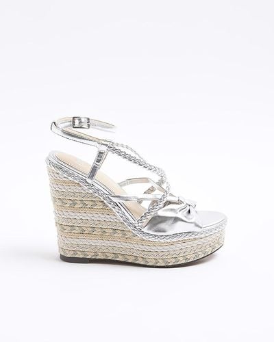 River Island Silver Strappy Wedge Espadrille Sandals - White